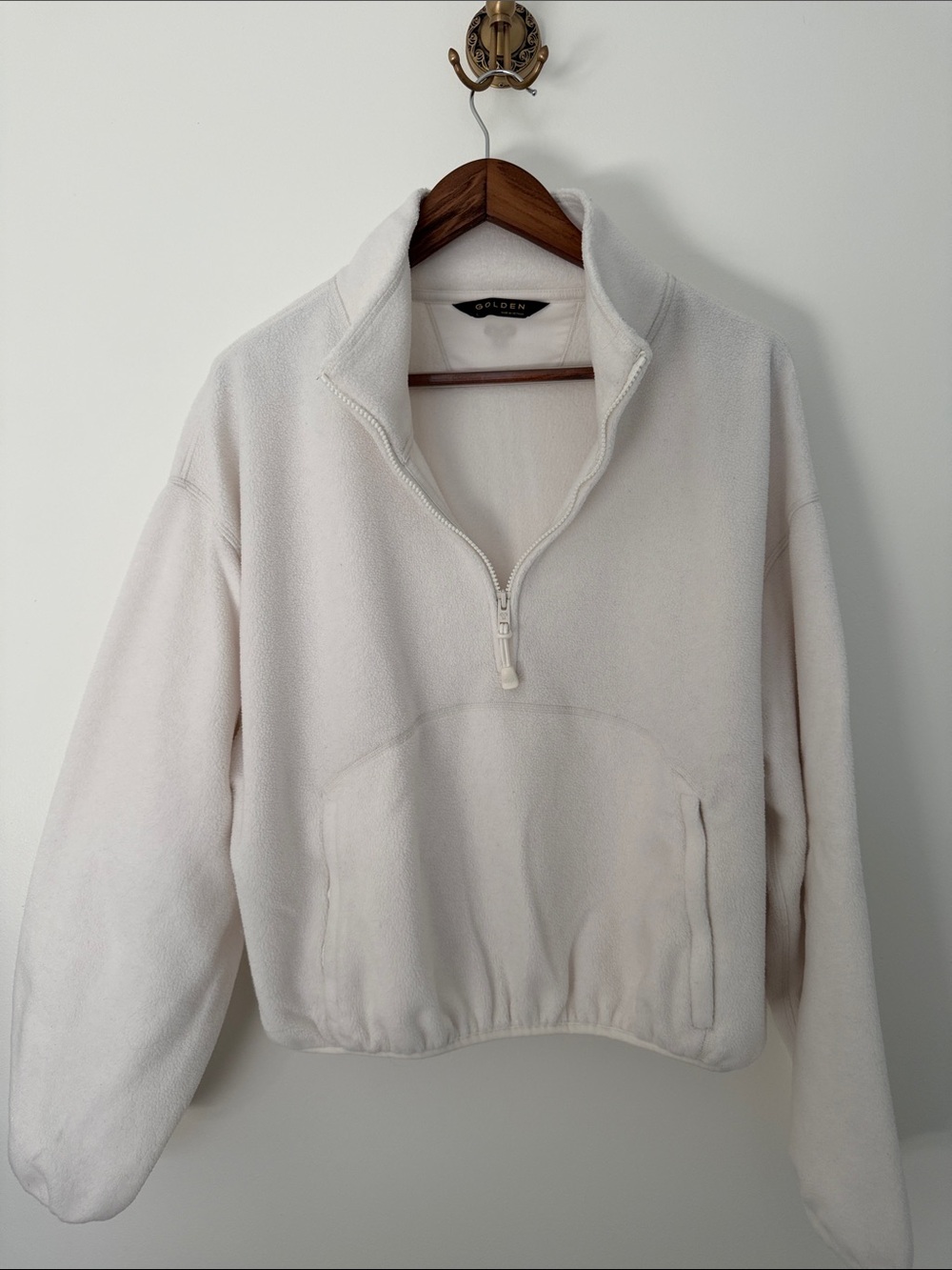 Golden TNA Half-Zip Fleece Cropped Pullover - Cream Size Large